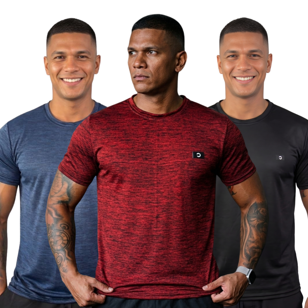 Kit 3 Camisetas Masculinas Dry Fit Lisa Academia Treino Corrida Poliéster UV Esporte Fitness