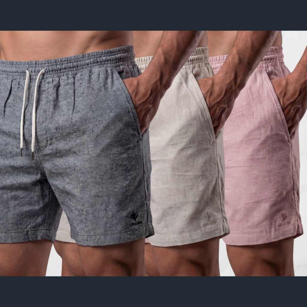 Kit 3 Bermudas Masculinas Linho com Elastano | Conforto Praiano - Loja XYZ