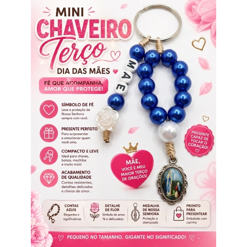 Mini terço chaveiro lembrançinha batizado dia das mães