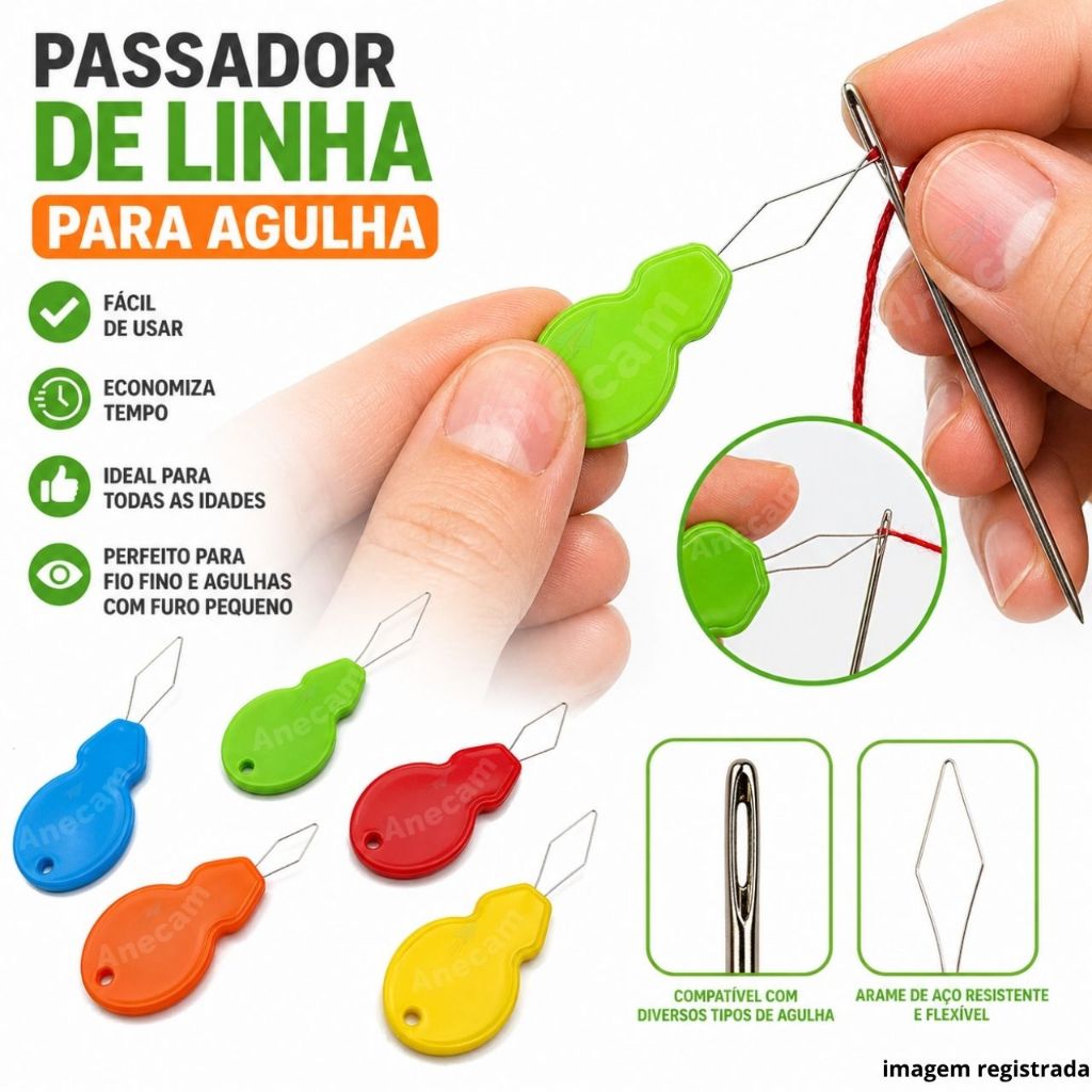 Passador Enfiador De Agulha Grande 1/2/3/5/8/10 Colocador Para Todo Modelo De Agulhas Costura Facil