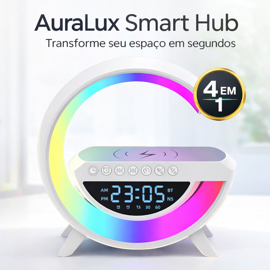 CAIXA DE SOM BLUETOOTH COM LUMINÁRIA LED E CARREGADOR POR INDUÇÃO