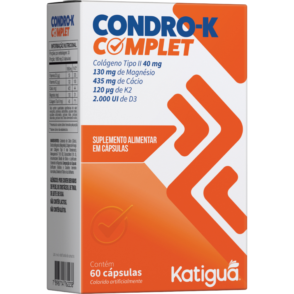 Condro-K Complet Cálcio + Magnésio + Colágeno Tipo II + K2 + D3 Katiguá 60 cápsulas