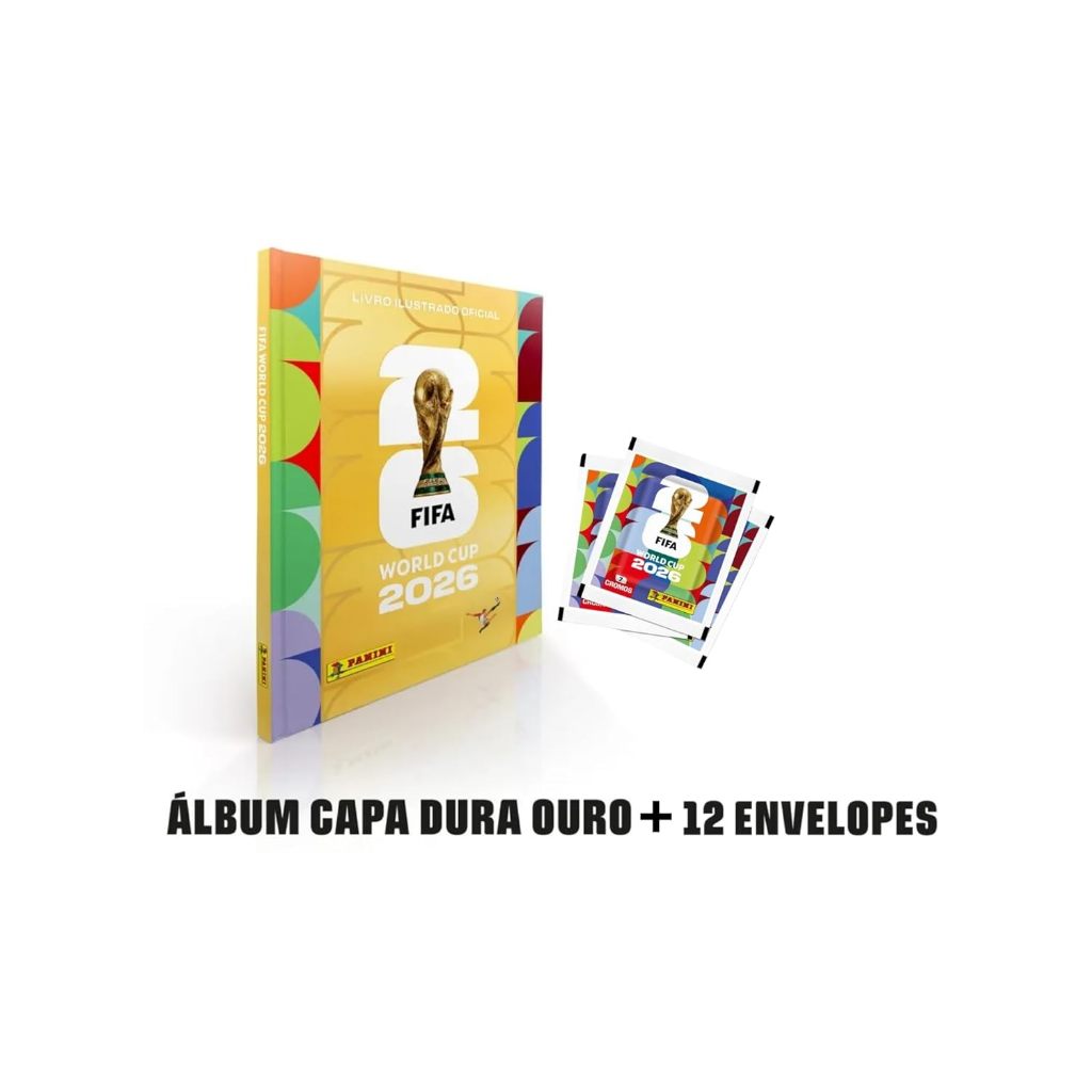 Kit C/ 1 Álbum Copa Do Mundo 2026 Capa Ouro + 12 Envelopes (84 figurinhas) FIFA Word Cup 2026