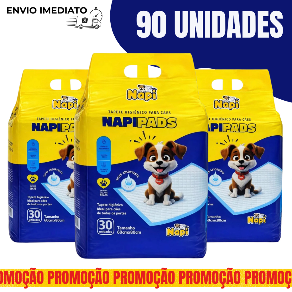 Tapetes Higiênicos 90 Unidades 80x60 Para Cachorro Pets Napi Pads Grande Ultra Absorção Promoção