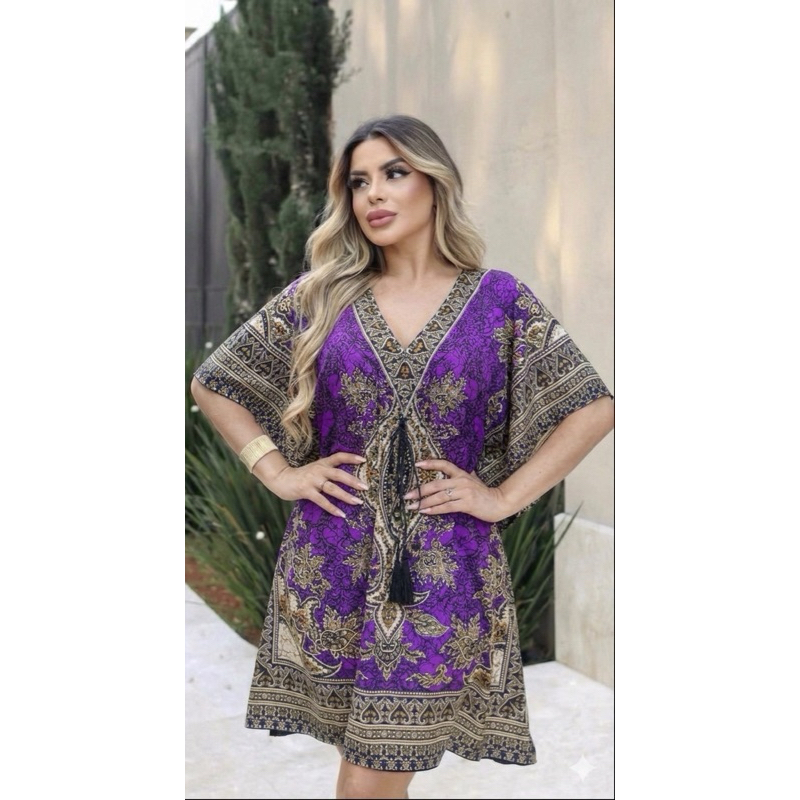 Kaftan curta indiana/Vestido curto indiano/Saída de praia Indiana
