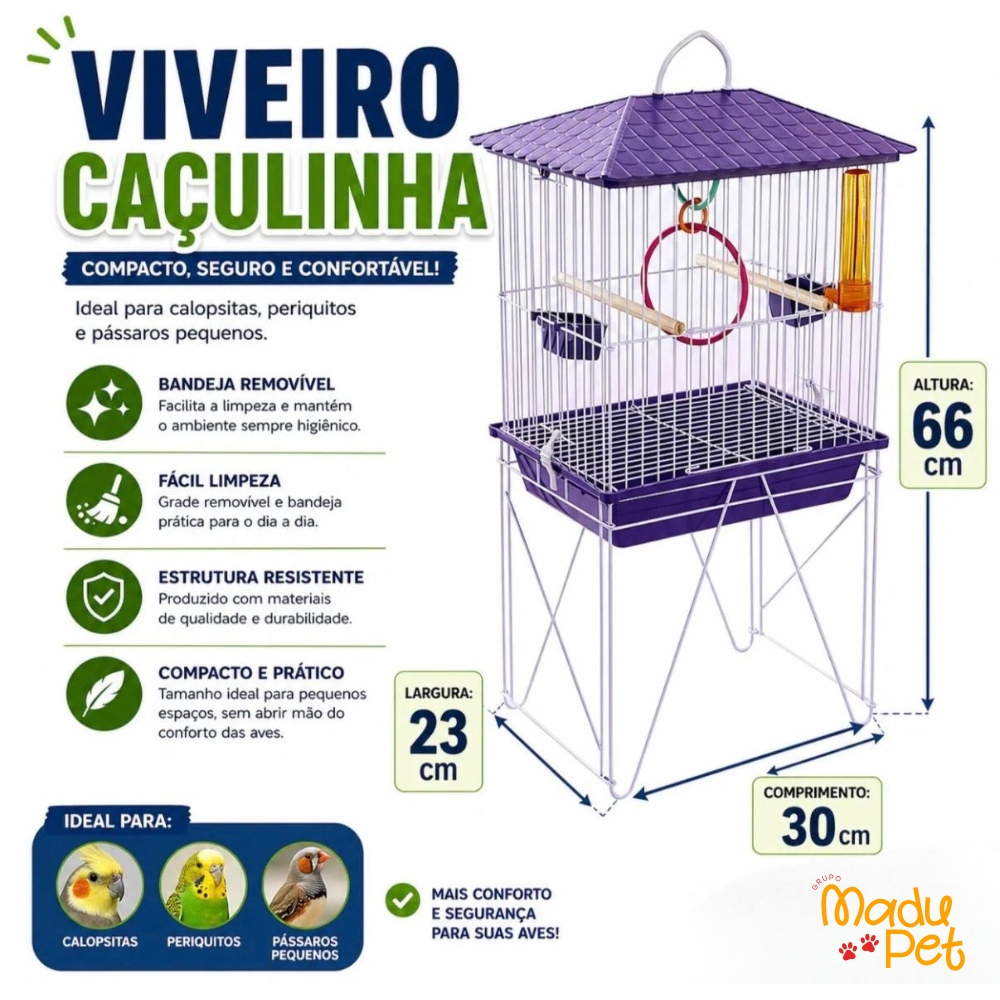 Viveiro Caçula Completo Para Calopsita Gaiola para Periquito Canário Manon C/ Pé Promoção