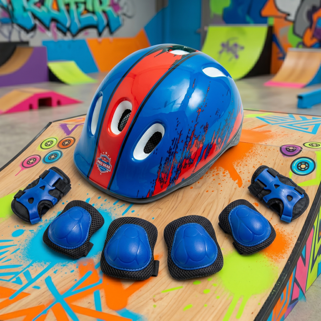 Kit Proteção Infantil Menino Menina Capacete Cotoveleira Joelheira Munhequeira 7 Pçs Cores Diversas