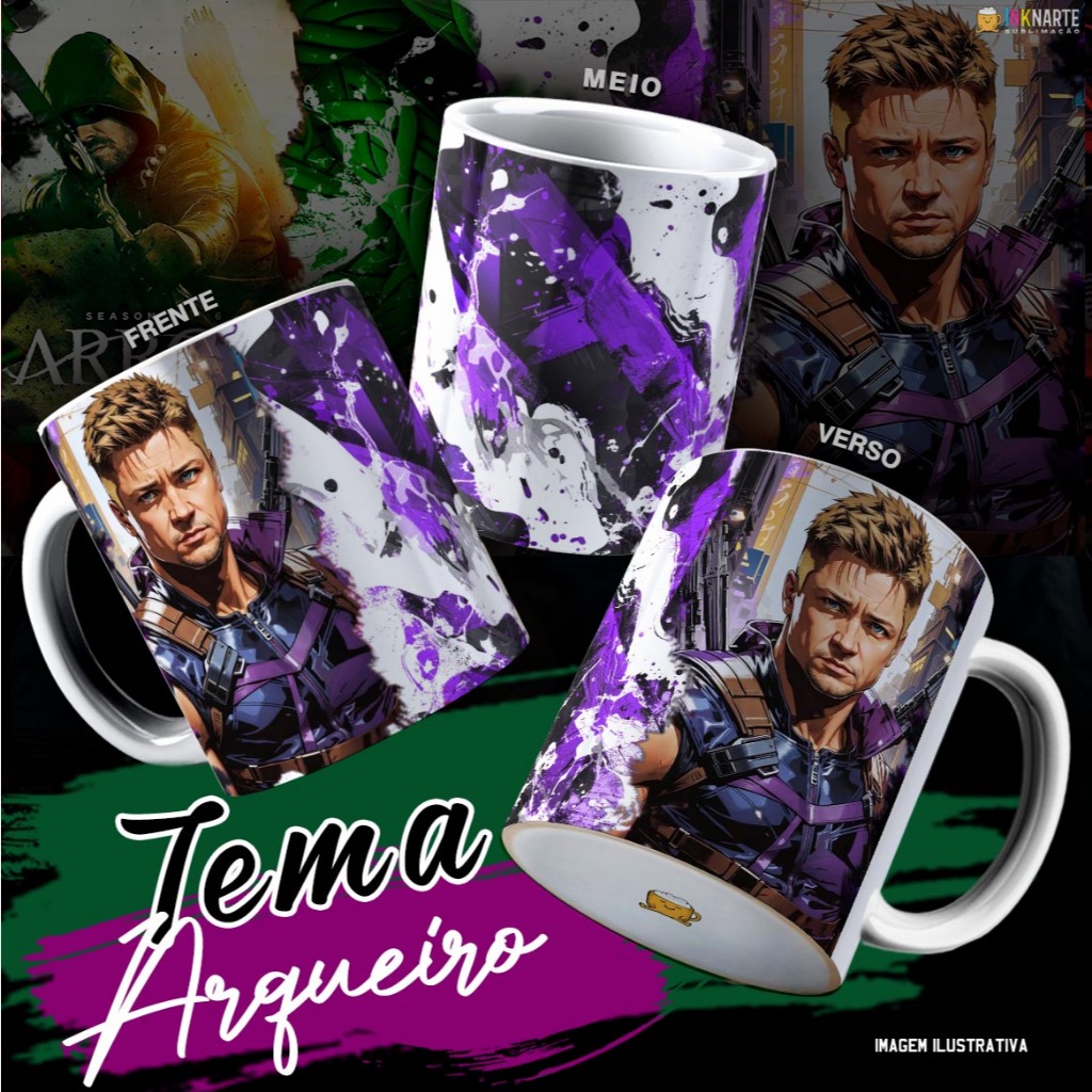 Caneca Gavião Arqueiro & Arqueiro Verde 325ml | Caneca Heróis Marvel DC Presente Geek