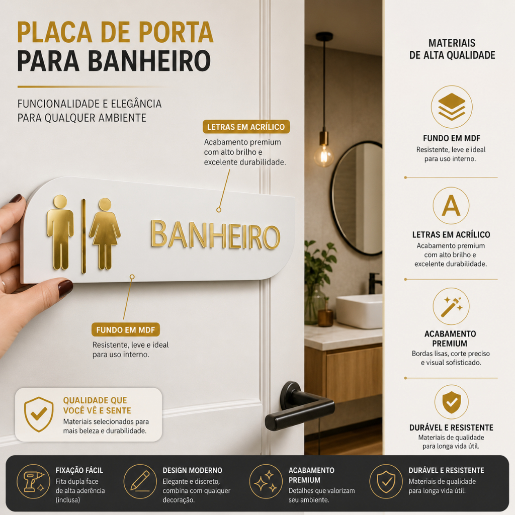 Placa indicativa De Sinalização Para Banheiro Em Acrílico e Mdf