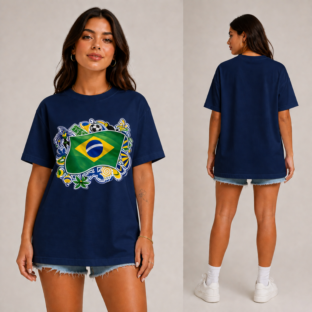 Camisa Camiseta Feminina Blusa Estilosa Copa do Mundo Brasil Futebol Verde Amarelo Lançamento