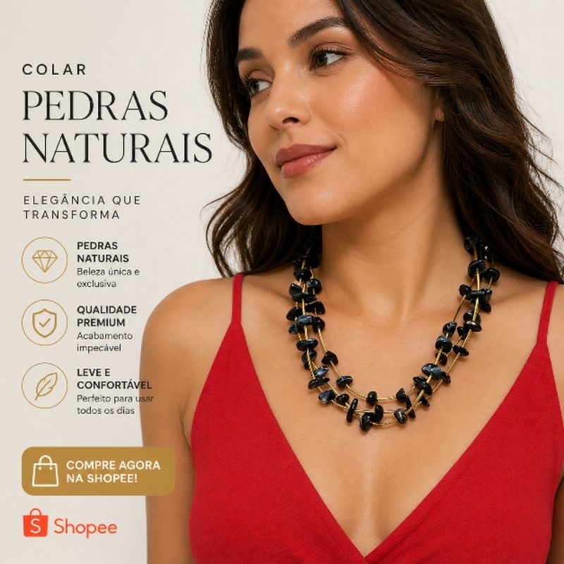 Colar de Pedras Naturais Coloridas Feminino Boho Chic Delicado Ajustável Tendêncial