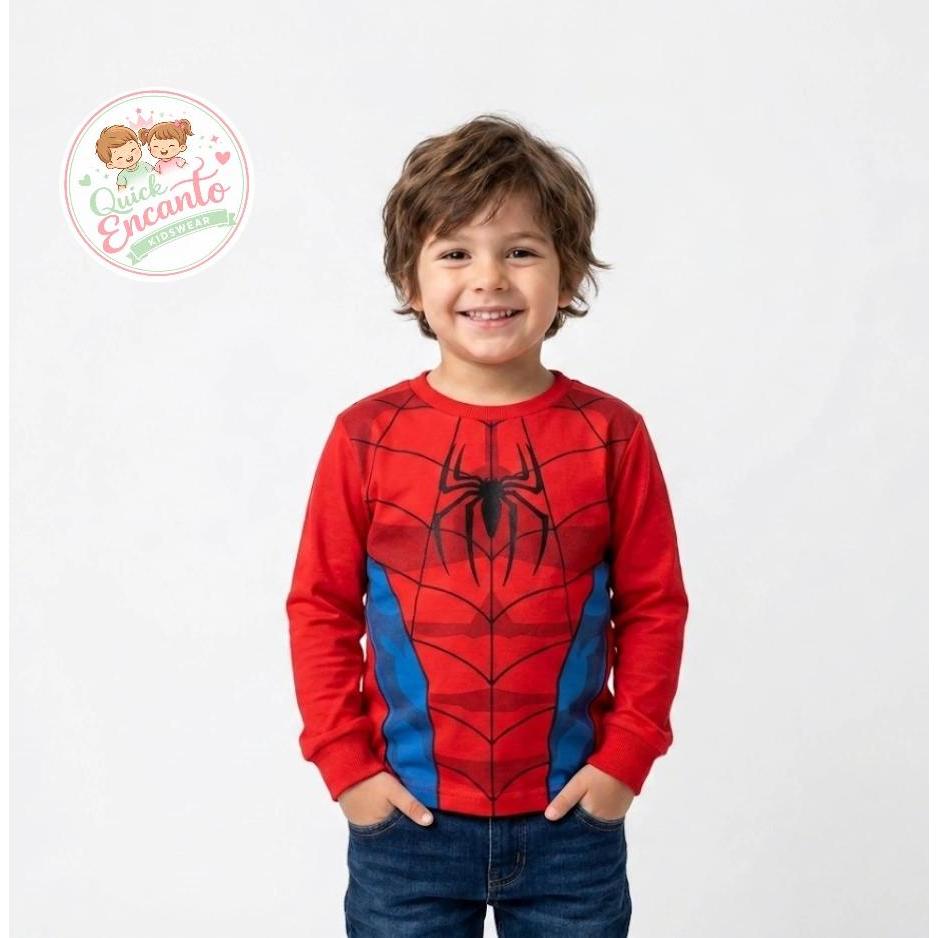 Camiseta Infantil Masculina Homem-Aranha Manga Longa 100% Algodão Confortável Menino