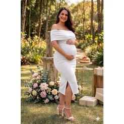Vestido gestante canelado cha revelação casamento elegante e confortavel