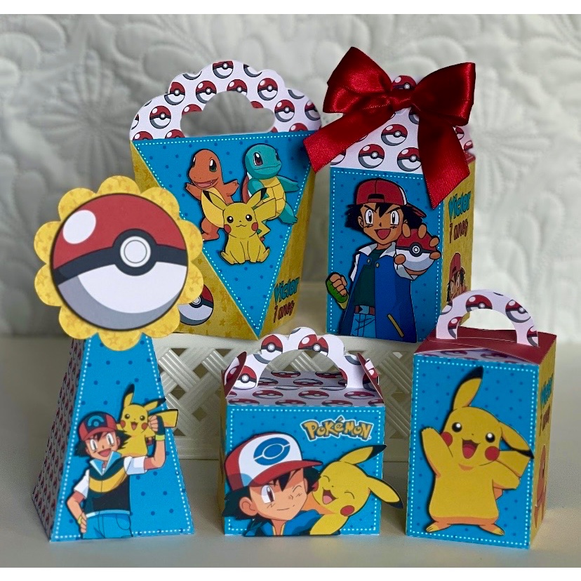 Kit 20 Lembrancinhas Pokémon Personalizado | Kit Festa Infantil | Aniversário | Caixa Milk | Pirâmide | Caixa Bala