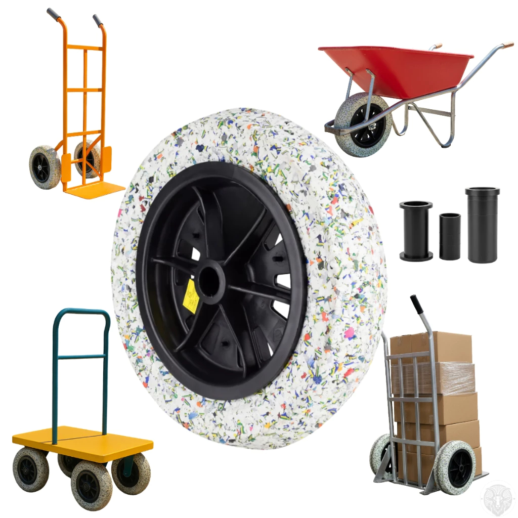 Roda UNIVERSAL NÃO FURA para Carrinho de mão Pneu Carriola Aro 8 Pneu Maciço 3.25x8 Furo do eixo 1/2", 5/8", 3/4", 1"