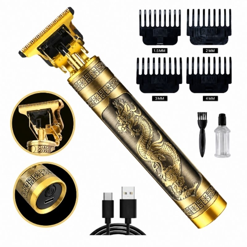 Máquina de Corte de Cabelo e Barba Profissional Recarregável – Lâmina em Liga de Titânio, Alta Potência e Precisão
