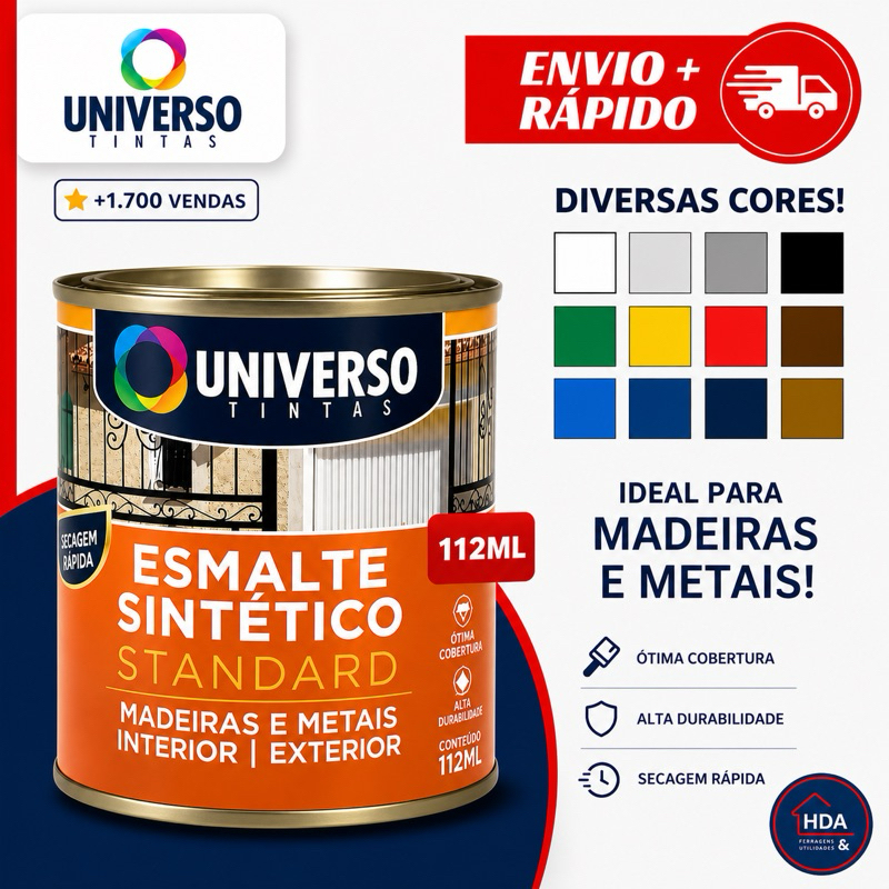 Tinta Esmalte Sintético Para Ferro Madeira e Metais 1/32 112,5ml Brilhante - Universo Diversas Cores