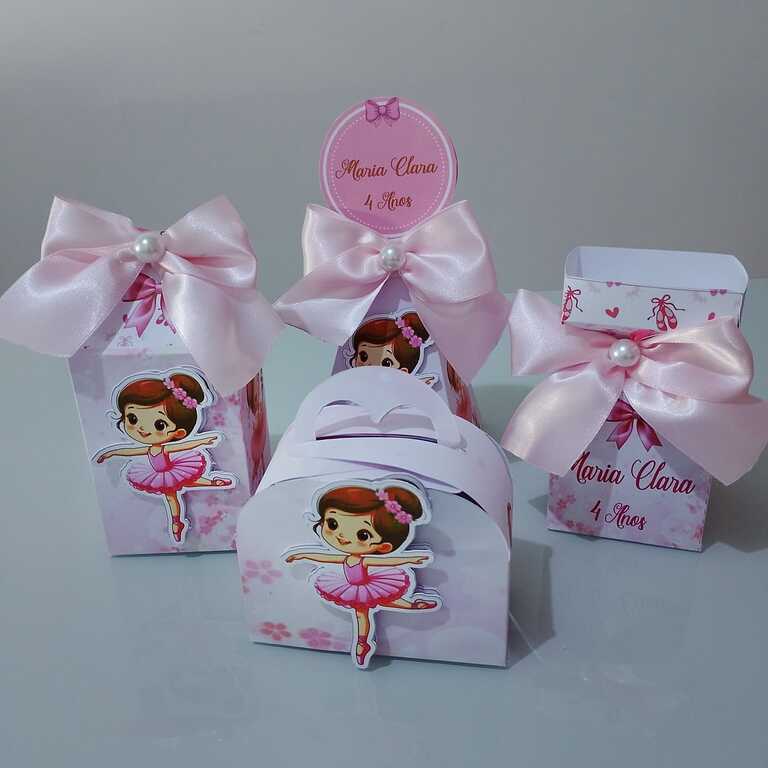 KIT com12 caixinhas personalizadas BAILARINA, com laço e aplique 3D - Lembrancinhas Caixinhas de aniversário