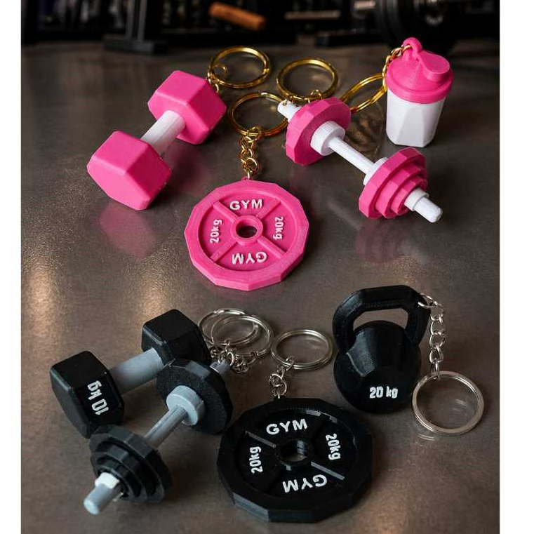 Chaveiro Academia 3D Kit Maromba (Halter + Anilha + Kettlebell) Presente Fitness Masculino e Feminino