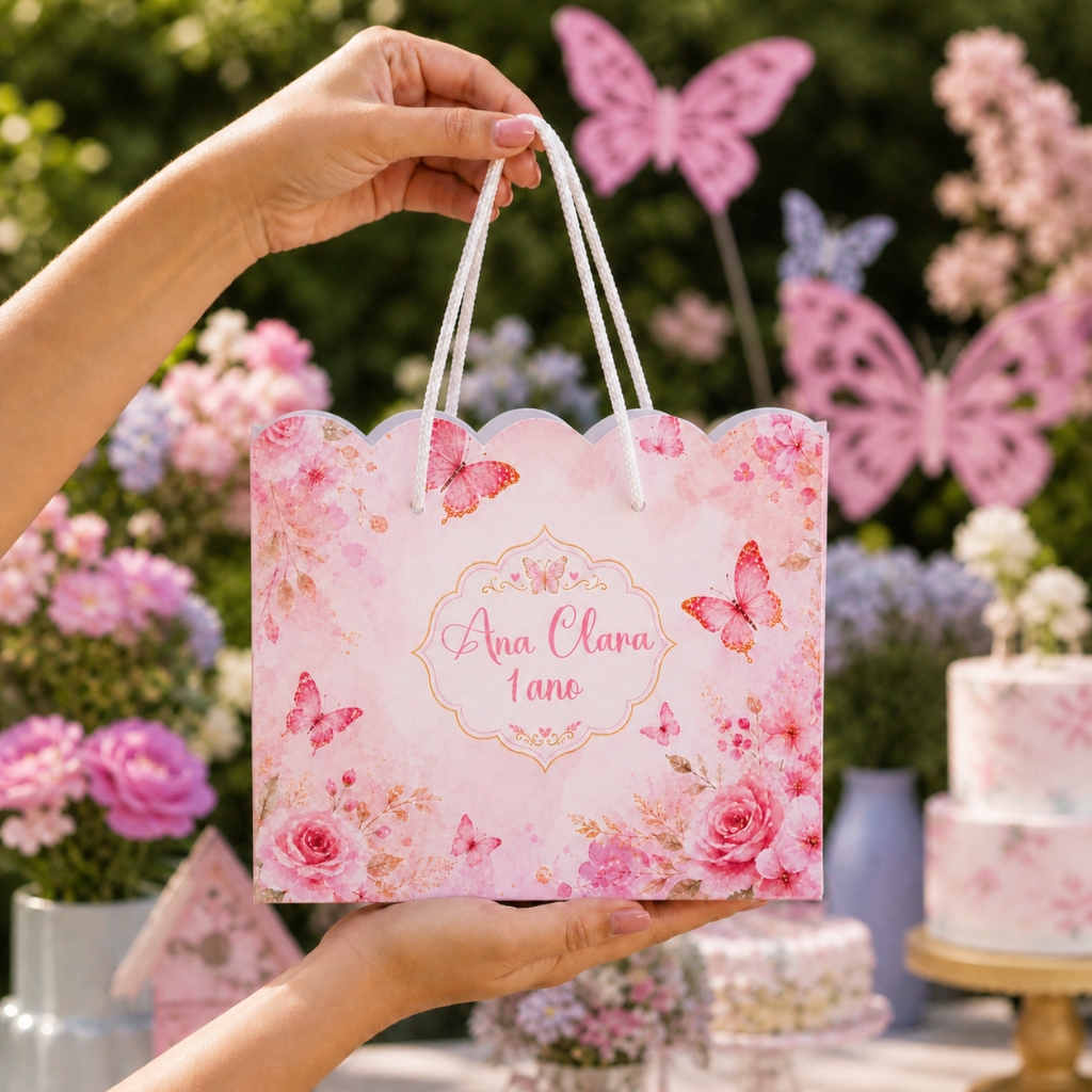 Sacolinha Personalizada Jardim Encantado / Jardim das Borboletas - Pegue e Monte - Lembrancinha Festa