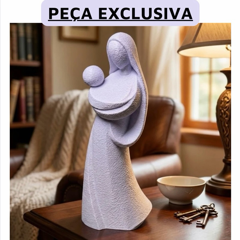 Nossa Senhora e o Menino Jesus Decorativa | Escultura Religiosa Minimalista | Decoração Católica e Presente Religioso