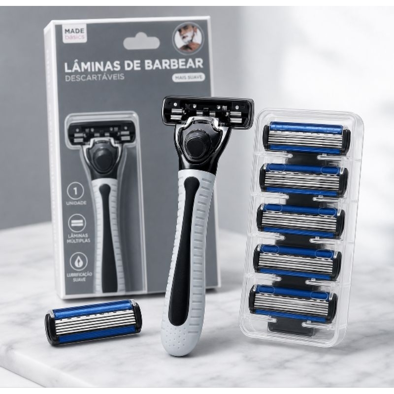 Aparelho De Barbear Barbeador Premium 6 Lâminas+6 Cartuchos De Recarga