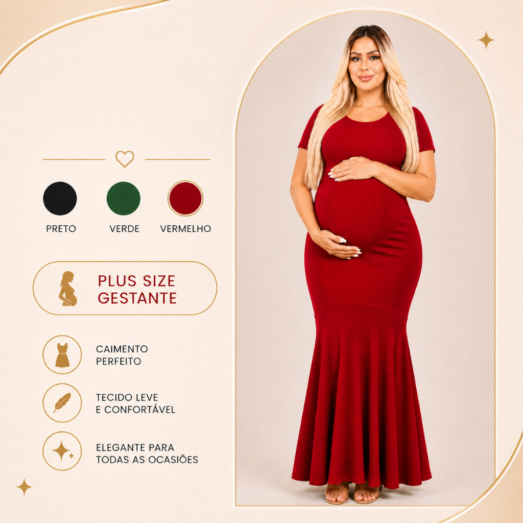Vestido gestante plus size para grávida gordinha colado tubinho cauda sereia roupas maternidade