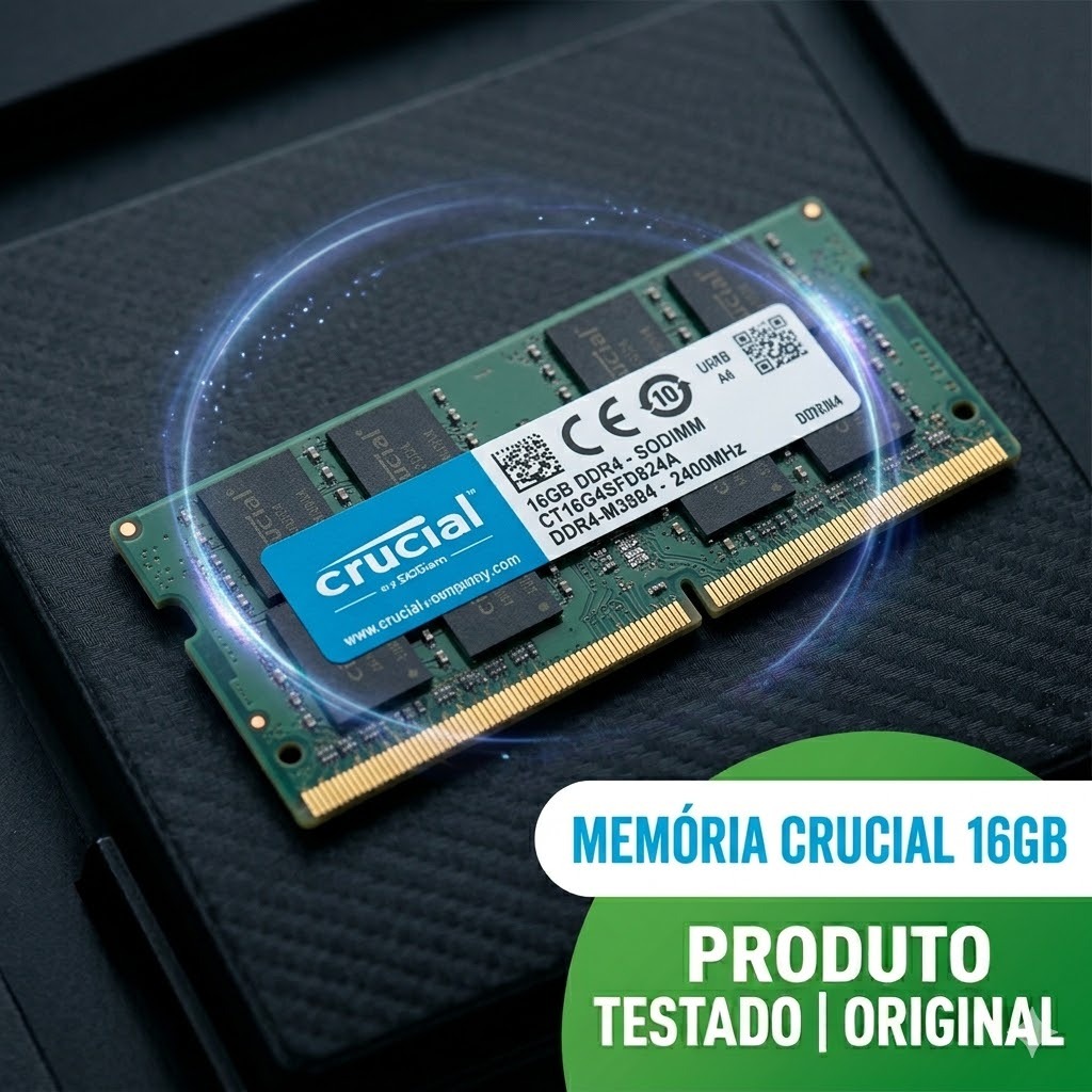 Memória RAM Crucial 16GB DDR4 2400MHz Notebook | CT16G4SFD824A | Original e Testada
