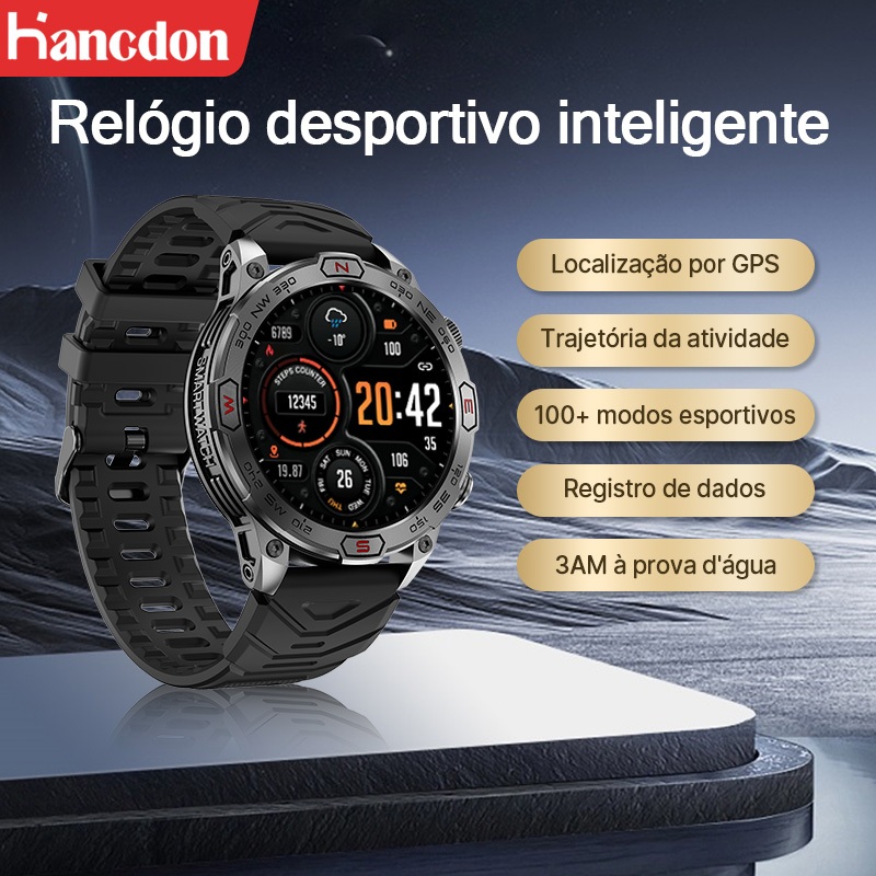 Hancdon Smartwatch Relógio Inteligente Chamada Bluetooth, Notificações, GPS, Resistente à Água