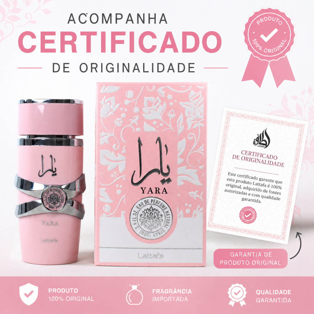 Perfume Yara Lattafa Eau de Parfum Feminino 100ml – Doce, Marcante e Sofisticado Perfume Árabe