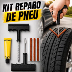 Kit Reparo de Pneu Sem Câmara Carro Moto – Aplicador + Escareador + Cola + Macarrão Emergencial