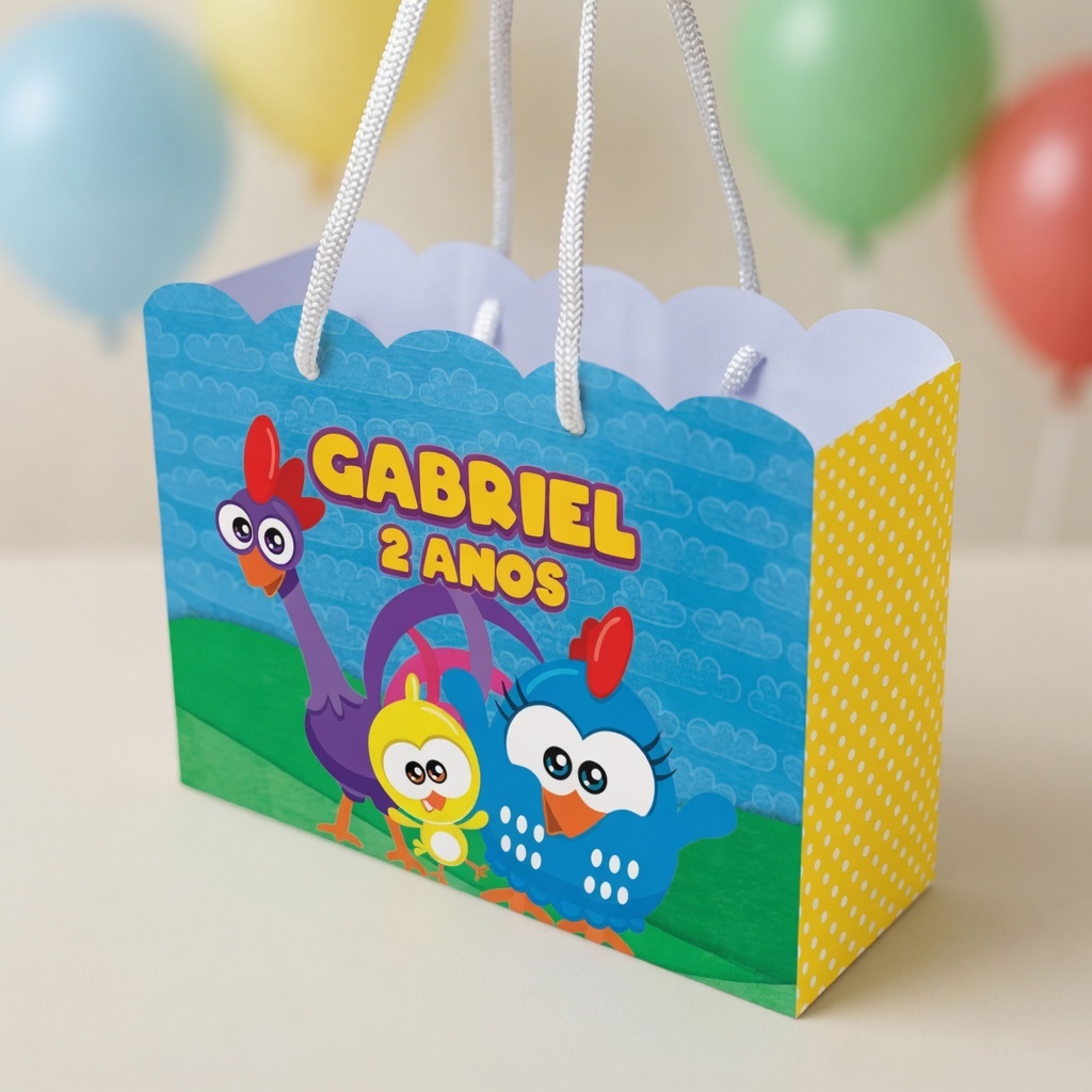 Sacola Personalizada Galinha Pintadinha | Sacolinha Personalizada | Kit com Alça e Pegue e Monte | Lembrancinha Festa