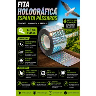 Fita Refletiva 45m Espanta Pássaros Anti Aves Pombo para Horta Pomar Jardim  Planta Quiosque Plantação