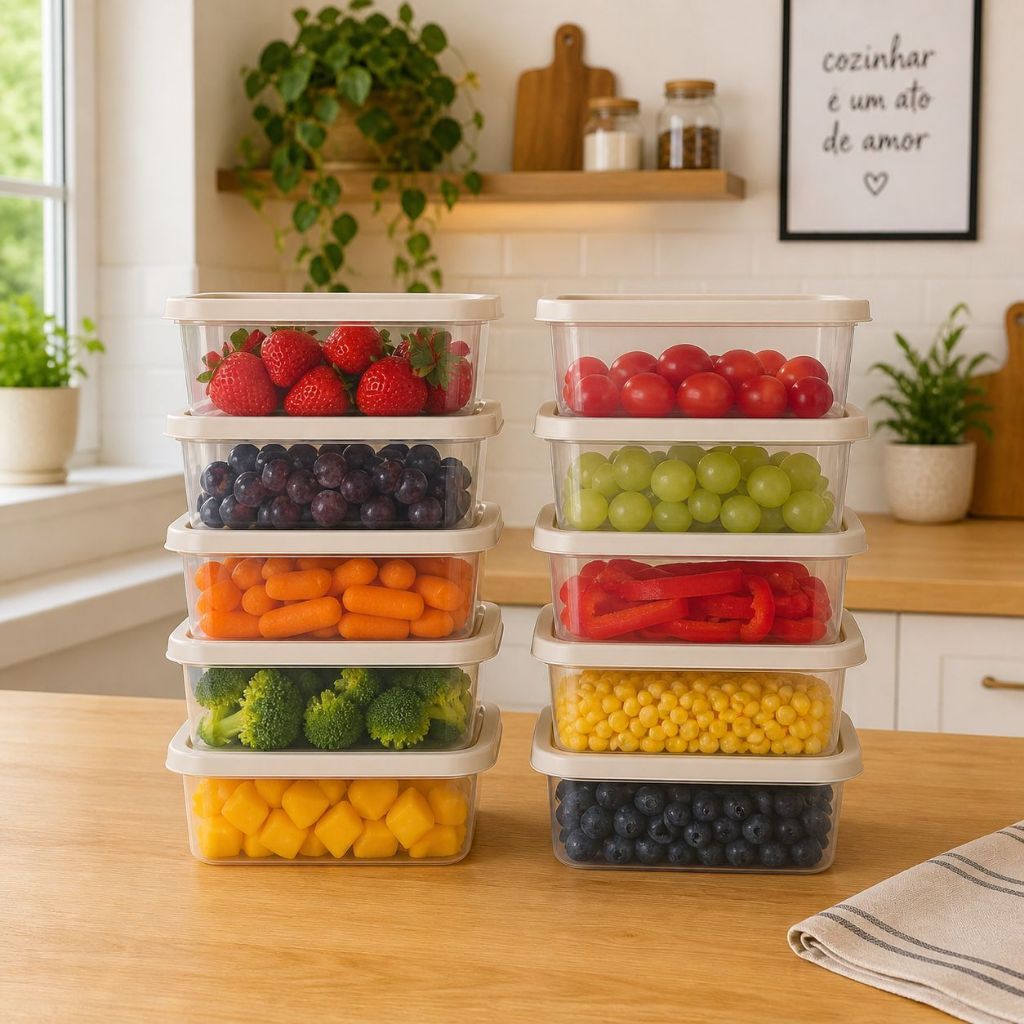Imagem Potes Plástico, 800 ml Retangular Para Microondas Freezer Geladeira