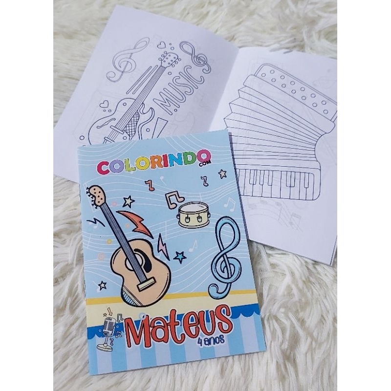 Mini Livrinho de Colorir com Atividades Personalizado Músicas - Lembrancinha de Aniversário Infantil - Todos os Temas