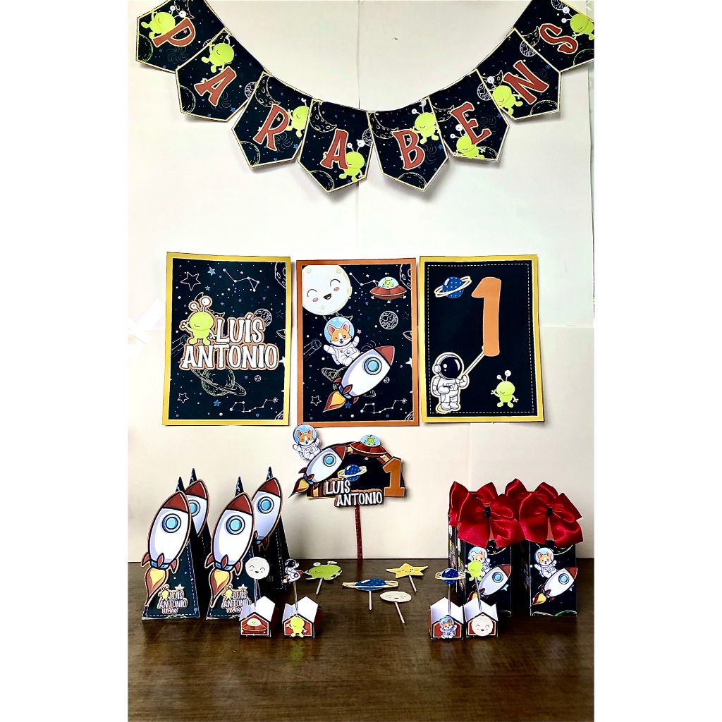 kit Festa Astronauta 68 itens| Festa em casa| Só um Bolinho| Personalizados| Lembrancinha| Aniversário
