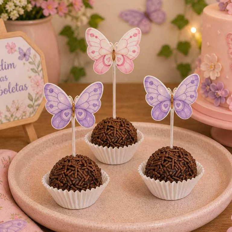 Envio imediato - Topper de Doces Borboletas | Topper Jardim das borboletas Rosa e Lilás