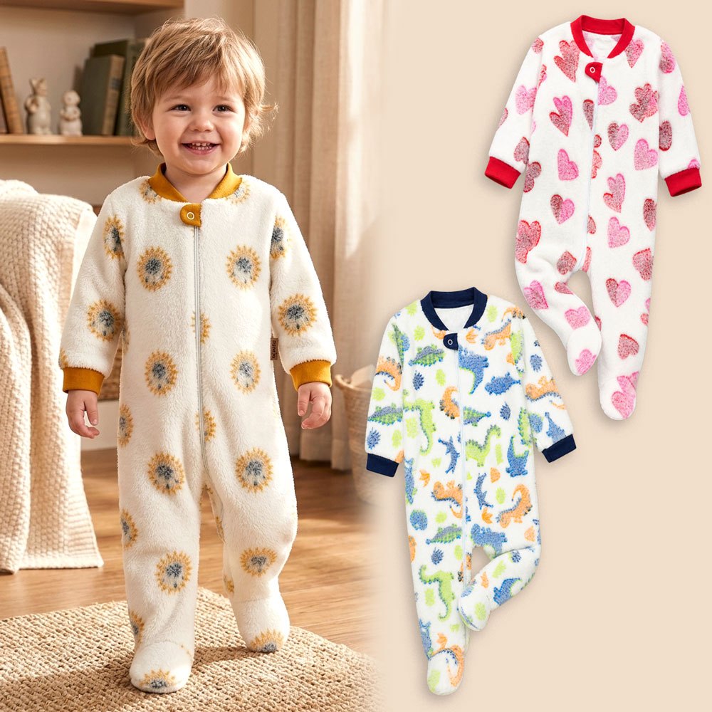 Macacão Pelúcia Fleece para Bebê Longo com Zíper e Sola Antiderrapante - Até 24 Meses