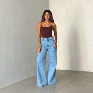 CALÇA WIDE LEG JEANS PANTALONA BOCA LARGA BOCA DE SINO FEMININA