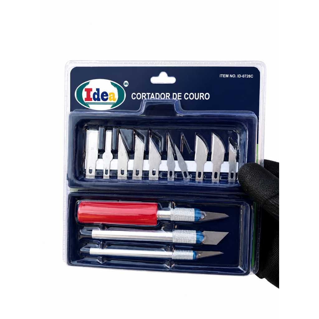 Estilete de Precisão Idea+Pro 13 Peças Cortador Couro Lâmina 7mm