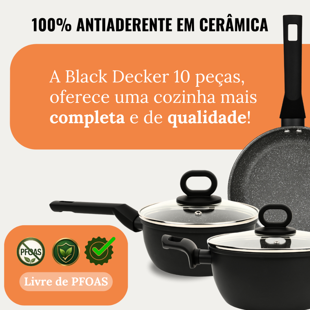 Conjunto Jogo de panelas Antiaderente Cerâmico 10 Peças Black+Decker Indução e Gás com Assadeiras e Utensílios — imagem 2 de 2