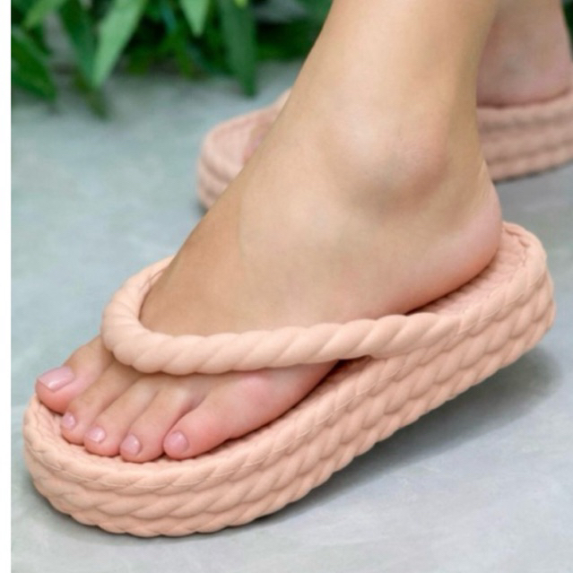 Chinelo Feminino Plataforma Corda Trançada Antiderrapante Confortável Leve
