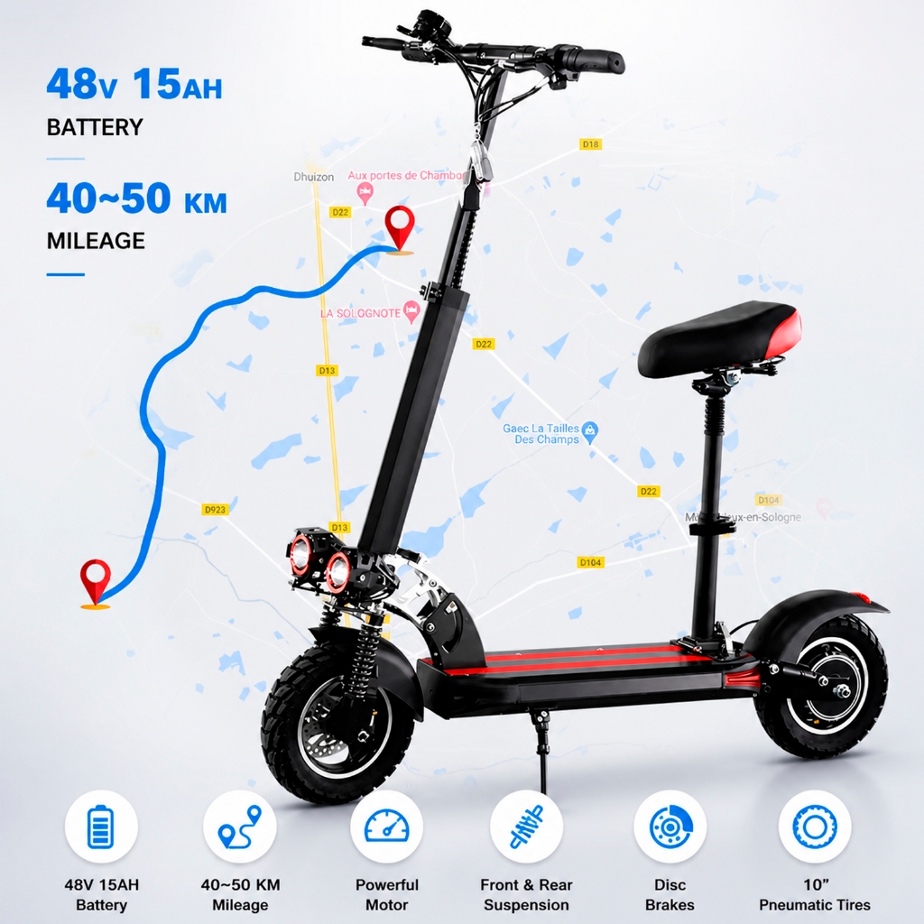 Scooter Eletrica Patinete Eletrico Com Banco Assento Potente 500w Com Suspensão Suporta 150Kg