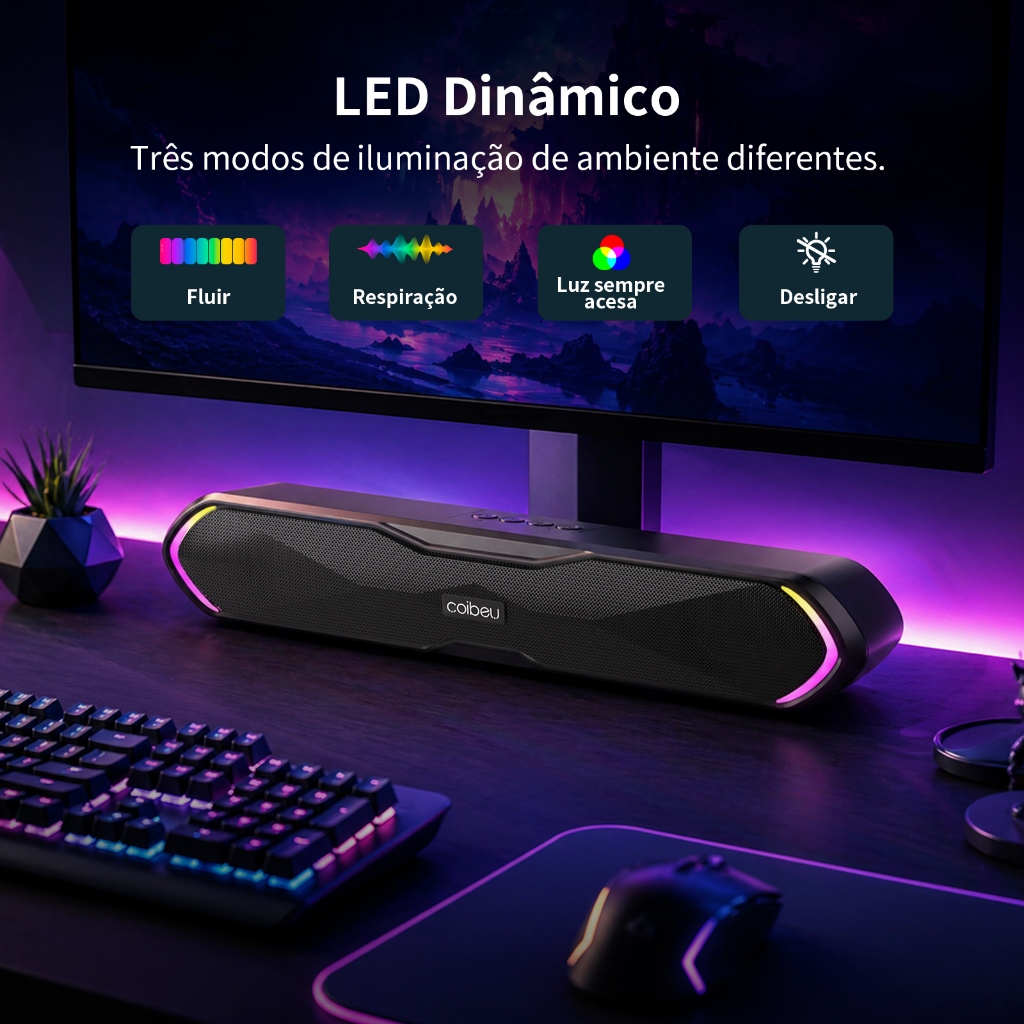 COIBEU Mini Soundbar Caixa de Som RGB Potente Soundbar PC Notebook TV
