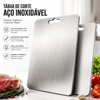 Tábua de Corte 316 Aço Inoxidável 30x46 cm Antibacteriana - À Prova de Mofo para Cozinha