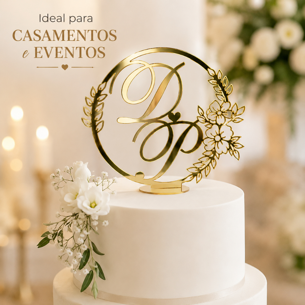 Topo de Bolo Casamento Acrílico PersonalizadoTopper Iniciais dos Noivos Festa Aniversário Bodas
