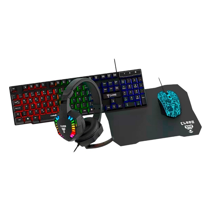 Kit Gamer Completo 4x1 Clanm Nightmare RGB Teclado Mouse Headset Mousepad Setup Gamer