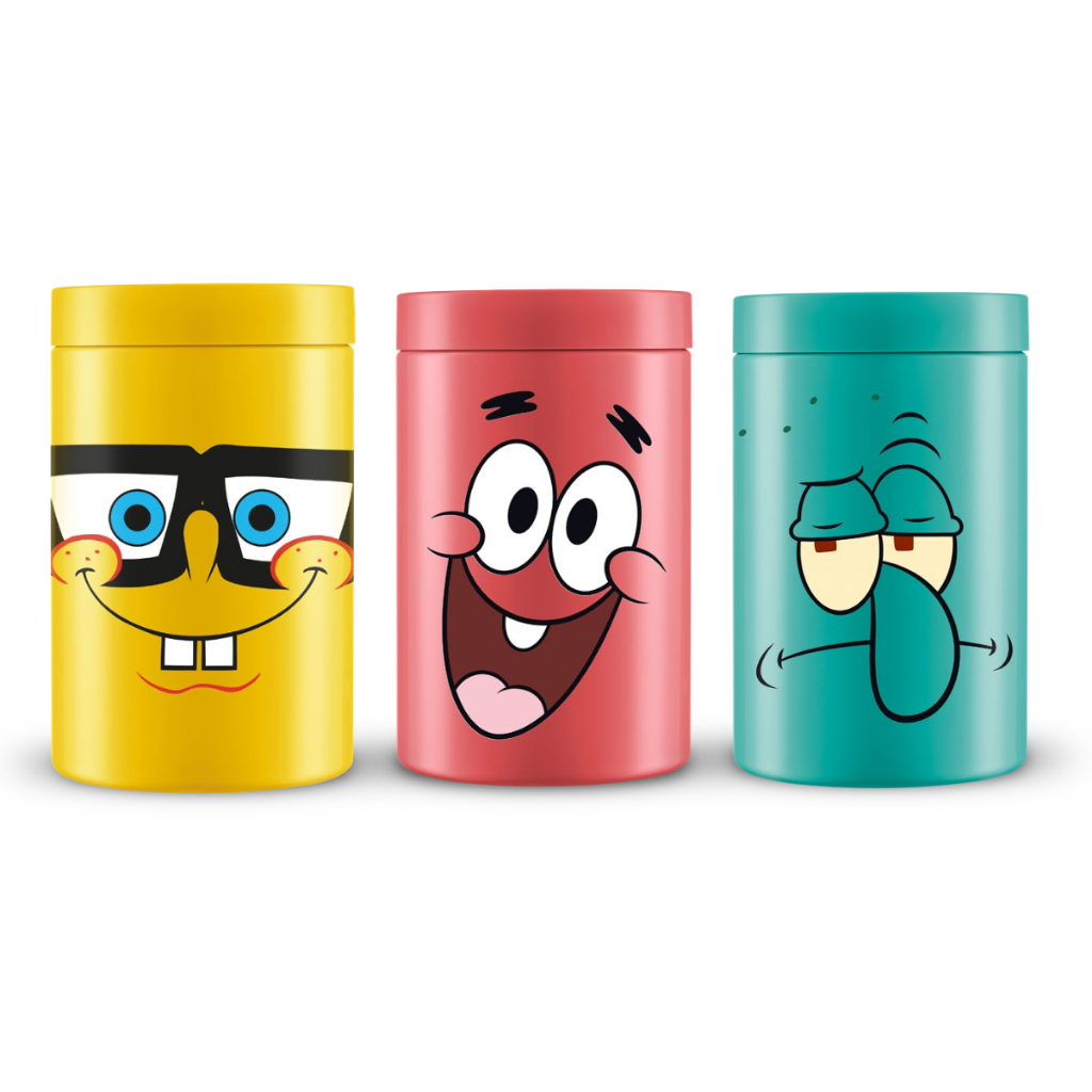 Kit 3x Pote Bob Esponja 1500ml Bob Patrick e Lula Molusco Tampa de Rosca Estampa Desenho Mantimento