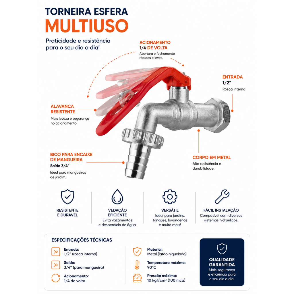 Torneira Jardim 1/2 Cadeado | 1 Unidade | Metal Reforçado Alta Durabilidade — imagem 2 de 2