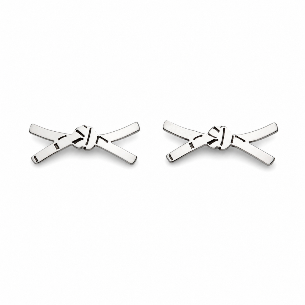 Brinco Feminino Faixa Artes Marciais jiu jitsu kickboxing karate Judô Krav Maga 1,5cm Aço Prateado